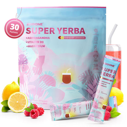 ZOOONE Super Yerba | Yerba Mate Instant Tea Powder |  RASPBERRY LEMONADE Flavor | 30 Servings