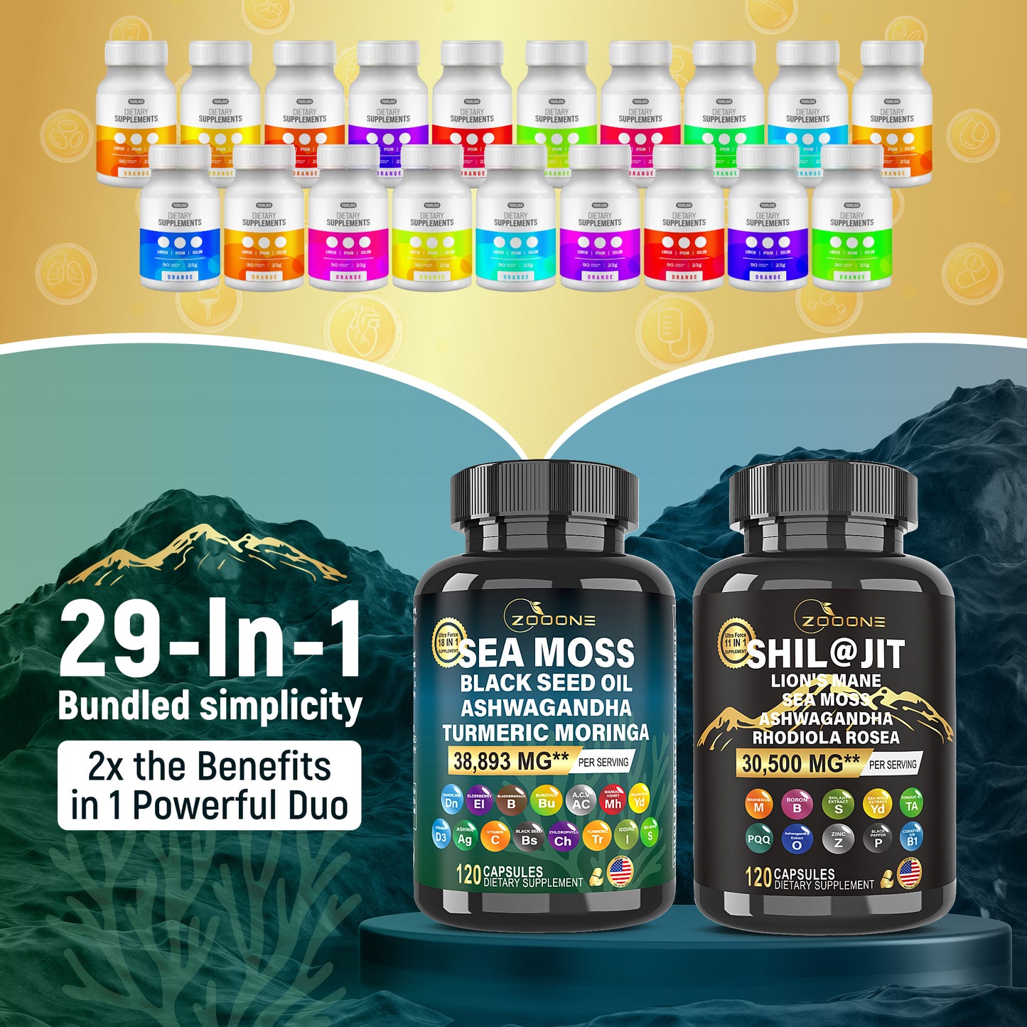 [Achetez-en 1 et obtenez-en 2] Ensemble de 120 capsules de mousse de mer et de shilajit ZOOONE 