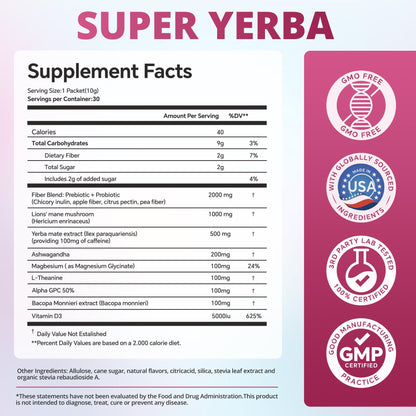 ZOOONE Super Yerba | Yerba Mate Instant Tea Powder |  RASPBERRY LEMONADE Flavor | 30 Servings