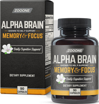 90 Capsules ZOOONE Alpha Brain Premium Nootropic Brain Supplement, Caffeine-Free Focus Capsules for Concentration, Brain Booster & Memory Support - Cat's Claw, Bacopa, Oat Straw